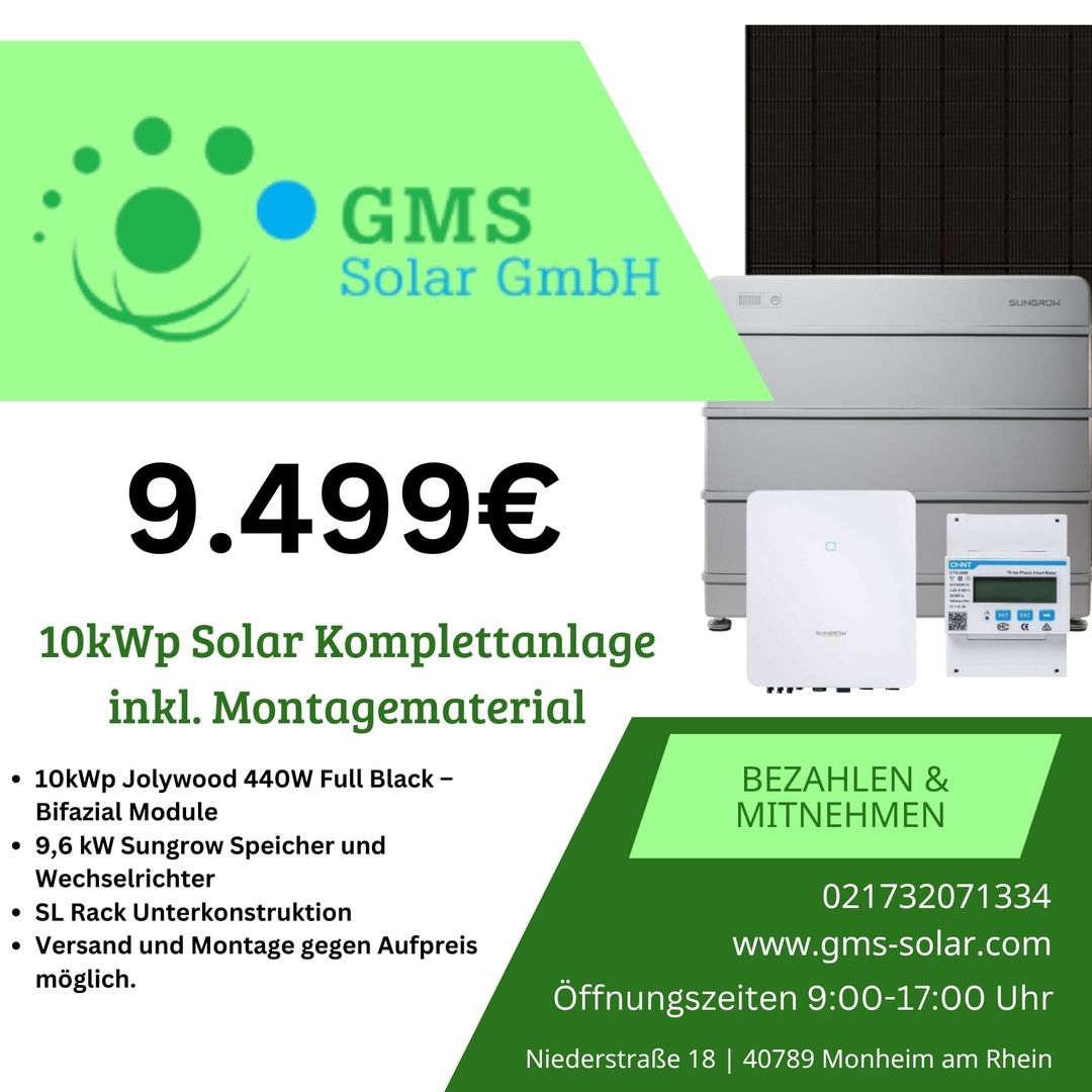 GMS Solar GmbH 10 kwp Sungrow Photovoltaik Komplettanlage